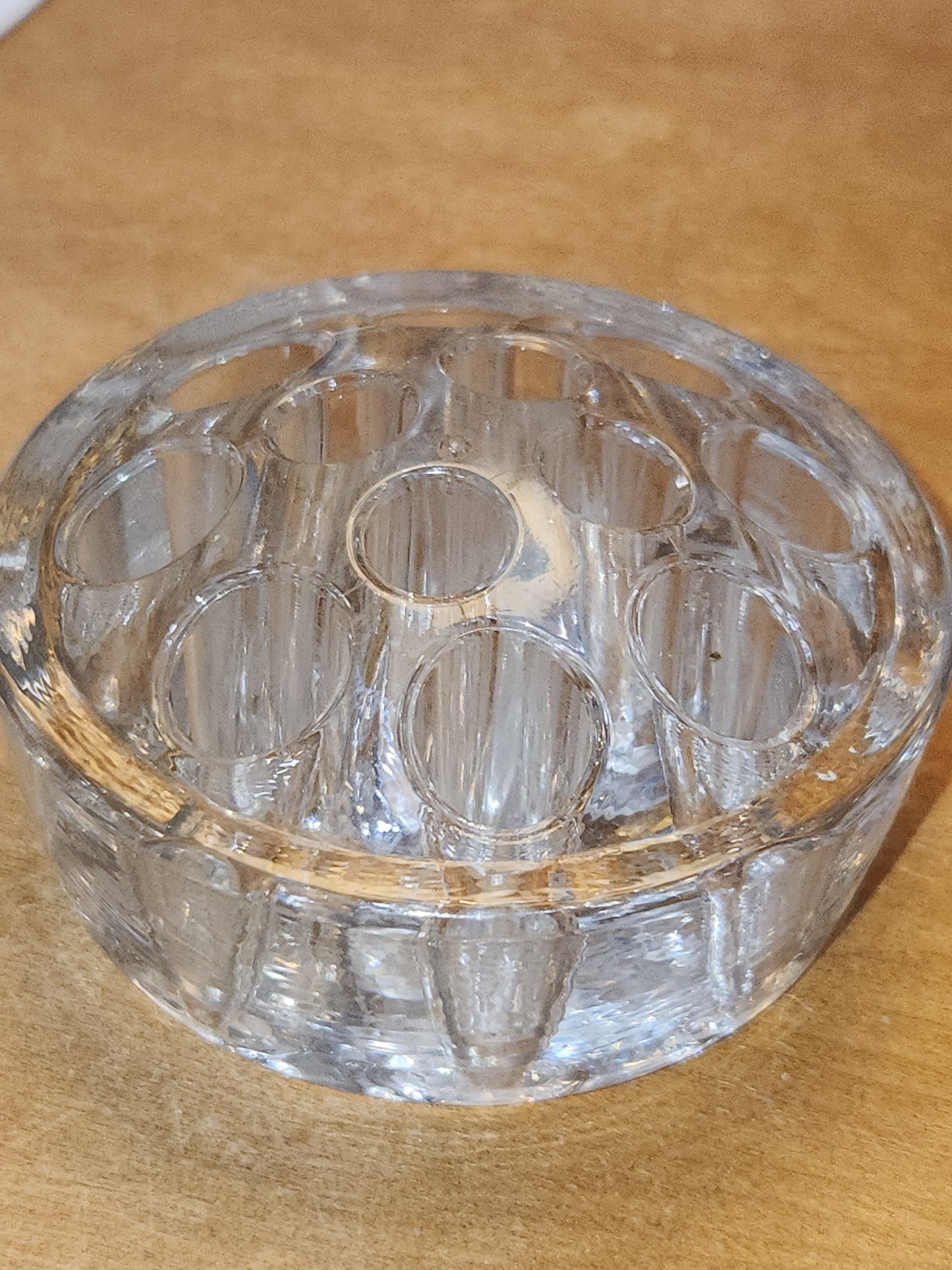 Vintage Flower Frog Clear Glass has 11 Holes AS Is ff12