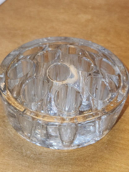 Vintage Flower Frog Clear Glass has 11 Holes AS Is ff12