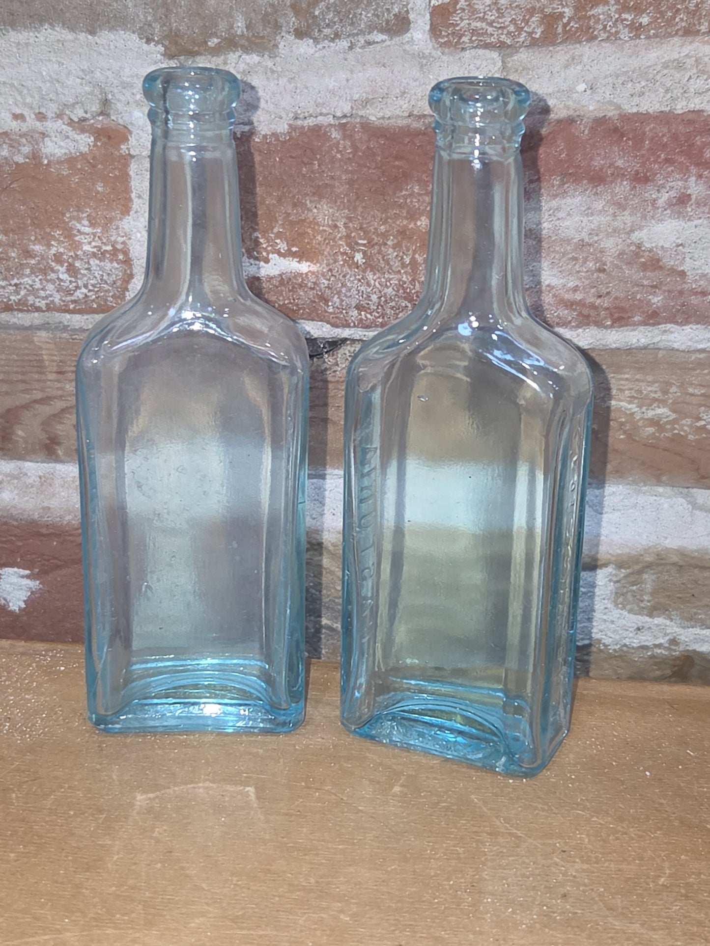 Vintage Medicine Bottles Cha H Fletcher Castoria Faint Blue Glass Set of 2 vmb43