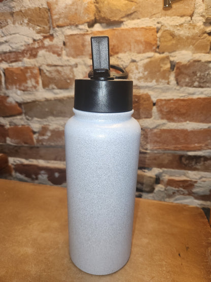Custom Order 32 oz Hydro Water Bottle Metallic White Glitter With Plastic Flip-top Lid with D Ring Handle