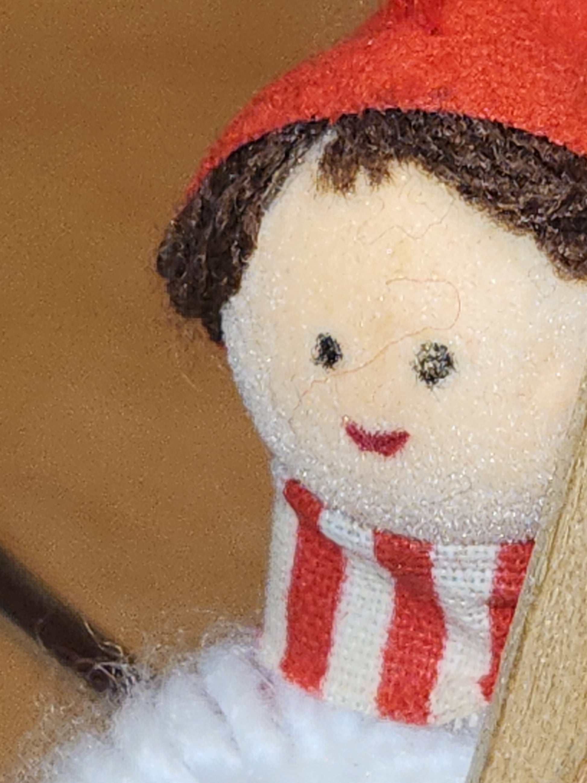 Vintage Fabric & Wood Boy w/Skies Christmas Ornament Germany elf00