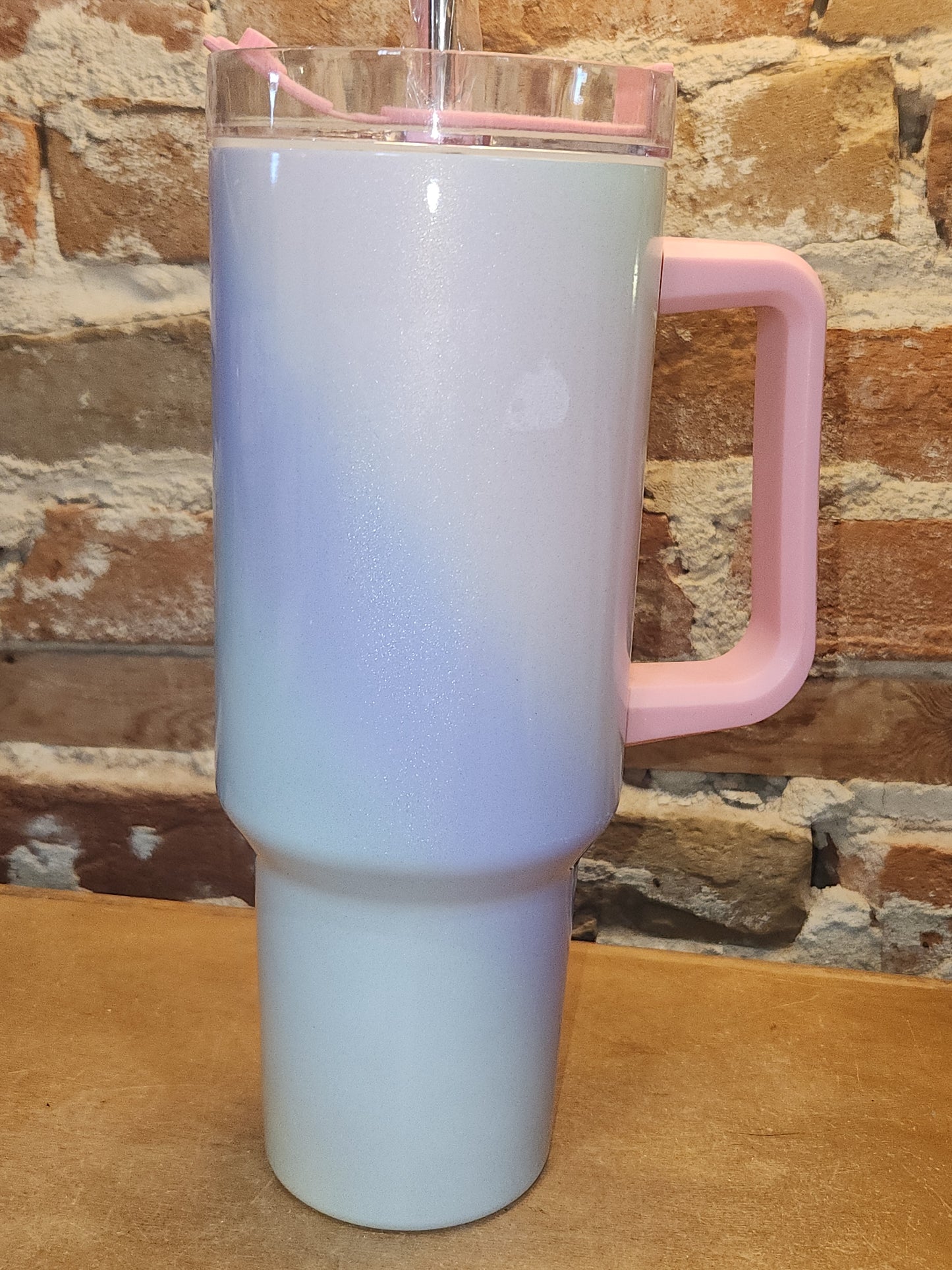 Custom Order 40 oz Traveler Tumbler Ombre Multicolor Unicorn Pink Handle and Top