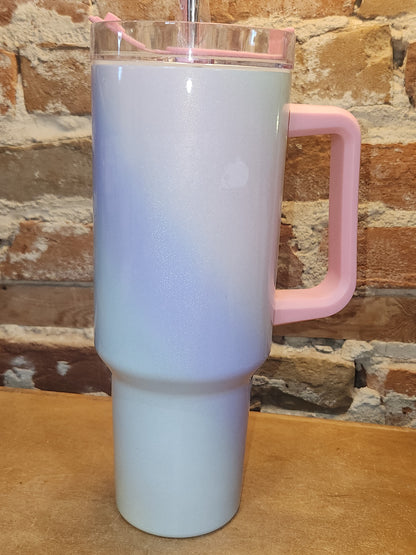 Custom Order 40 oz Traveler Tumbler Ombre Multicolor Unicorn Pink Handle and Top