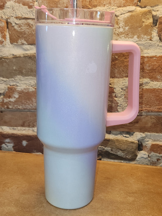 Custom Order 40 oz Traveler Tumbler Ombre Multicolor Unicorn Pink Handle and Top