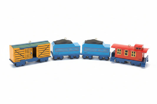 Vintage Hallmark Keepsake Ornaments Skyline Train Series Set of 4 Stock Train Car, Caboose and 2 Coal Cars cast metal 1992