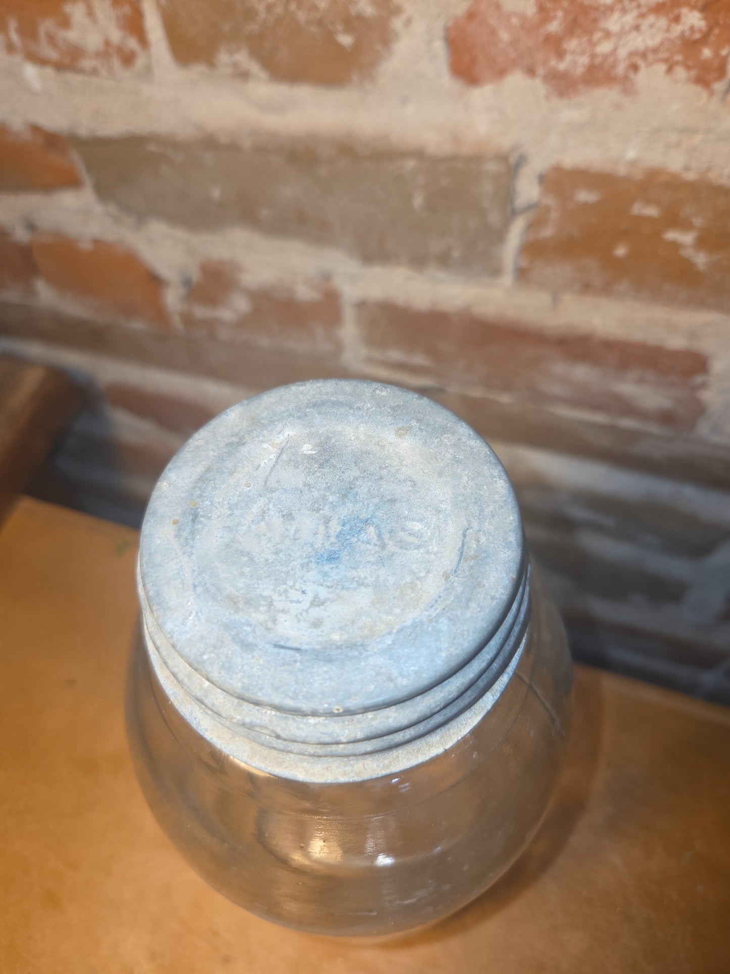 Vintage 1/2 Gallon Jar Atlas Strong Shoulder Mason Clear Glass with Atlas Zinc Lid jar54