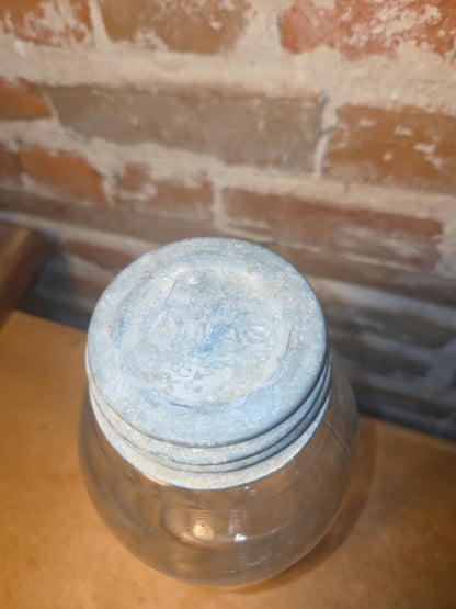 Vintage 1/2 Gallon Jar Atlas Strong Shoulder Mason Clear Glass with Atlas Zinc Lid jar54