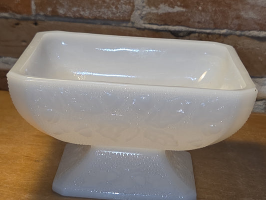 Vintage E.O. Brody Co. Milk Glass Pedestal Compote Dish Acorn Stippled Glass mg89