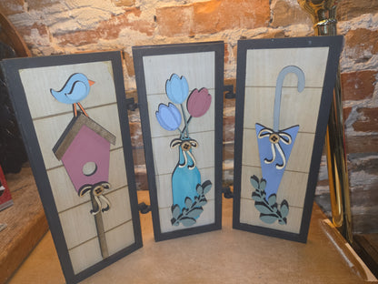 Trio Frame Decor Spring Bird Umbrella Tulips 10 1/2" tt71