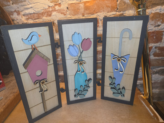Trio Frame Decor Spring Bird Umbrella Tulips 10 1/2" tt71
