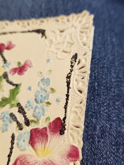Antique Valentine Card Embossed, Mica, Flowers, To my Valentine pc4