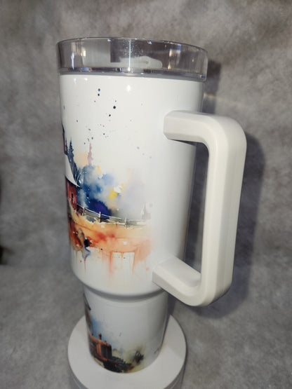 40 Oz Insulated Stainless Steel Tumbler Watercolor Barns tbf1