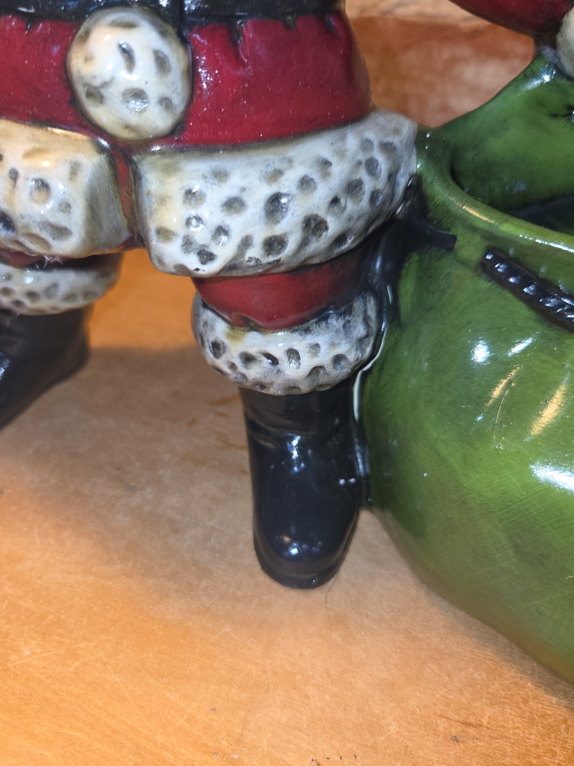 Vintage Royall Mold Ceramic Planter Santa Claus Bell Toy Bag