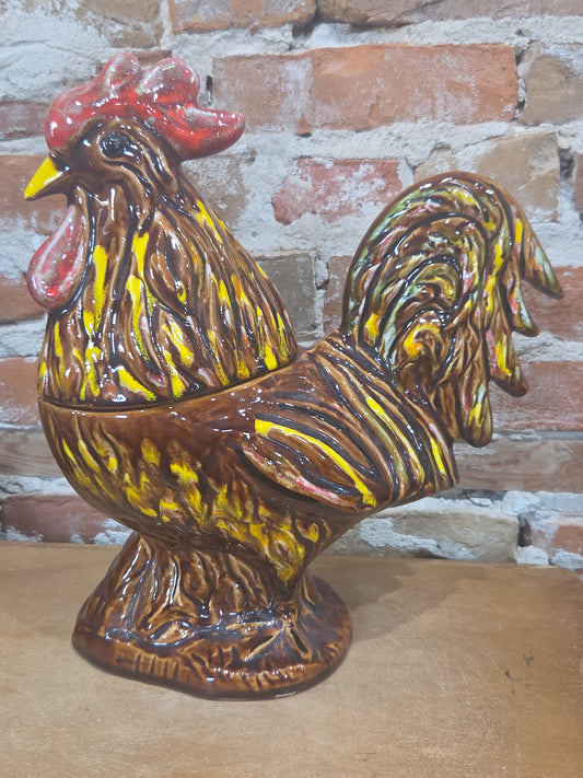 Vintage Ceramic Cookie Jar Rooster Colorful cj6