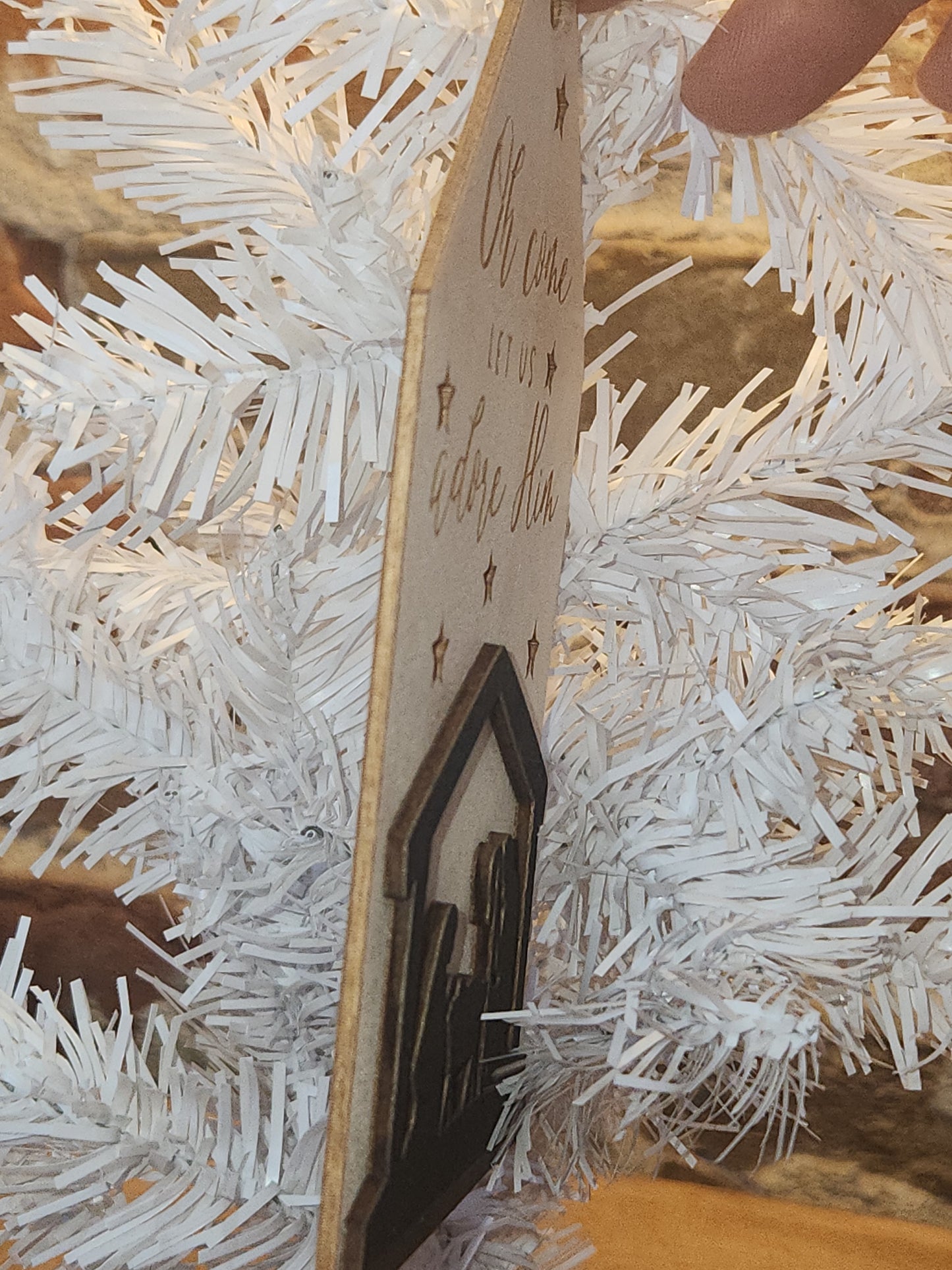 Let Us Adore Him Wooden Tag Christmas Ornament CLEARANCE co9