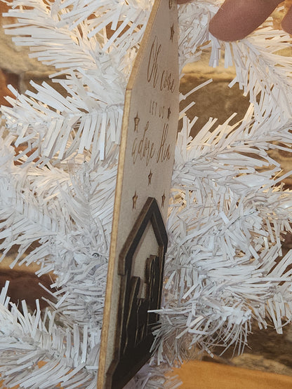 Let Us Adore Him Wooden Tag Christmas Ornament CLEARANCE co9