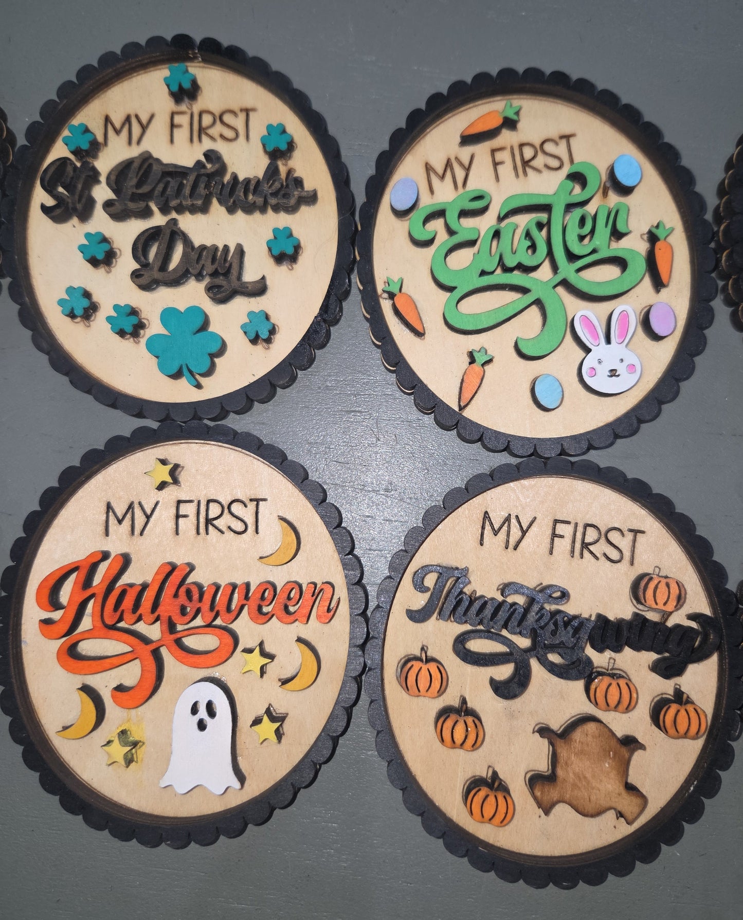 Baby's First Year Holiday Milestone Photo Prop Set of 10 Wooden bp2