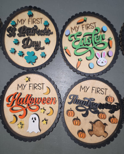 Baby's First Year Holiday Milestone Photo Prop Set of 10 Wooden bp2