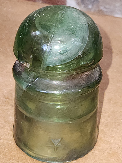 Vintage Insulator 102 Star Pony 7up Green Glass Bubbles DAMAGED si8