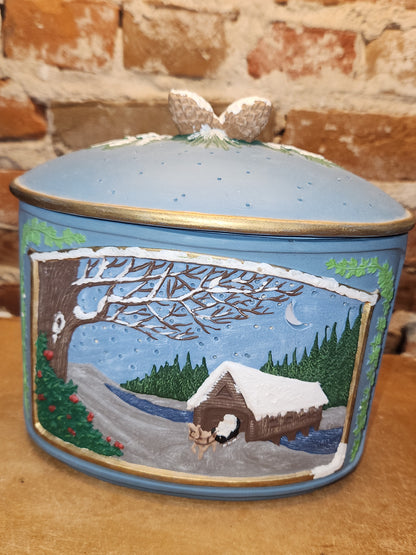 Vintage Ceramic Canister Night Light Covered Bridge Horse Pinecone AS IS nl9