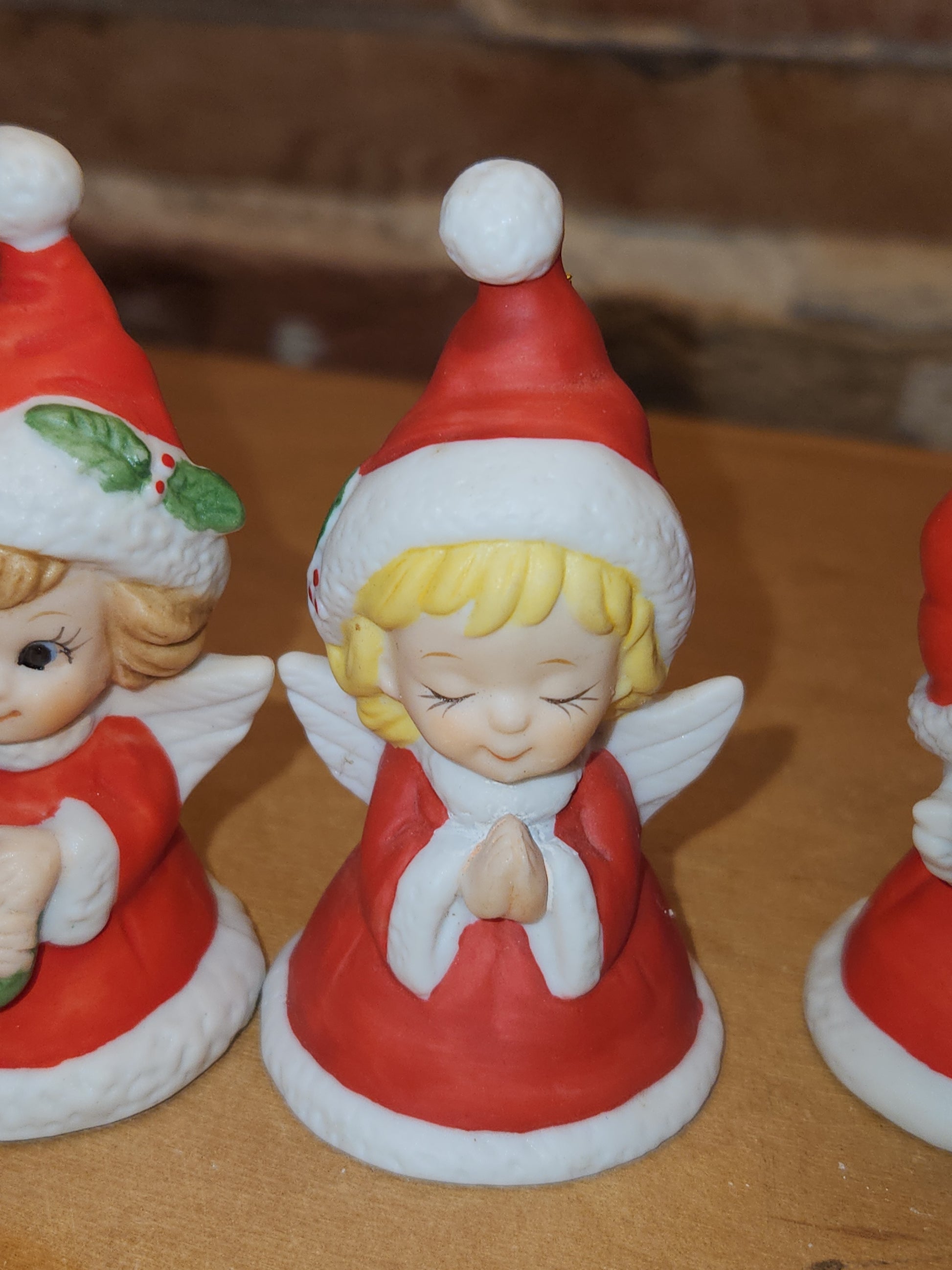 Vintage Lefton Petite Angel Girl Bell Figurines Set of 3. Praying Angel Signed.