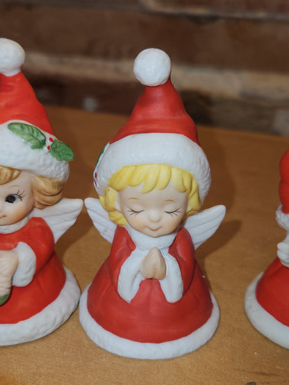 Vintage Lefton Petite Angel Girl Bell Figurines Set of 3. Praying Angel Signed.