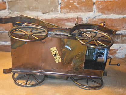 Vintage Copper Tin Jalopy Wind Up Music Box King of the Road Hong Kong car41