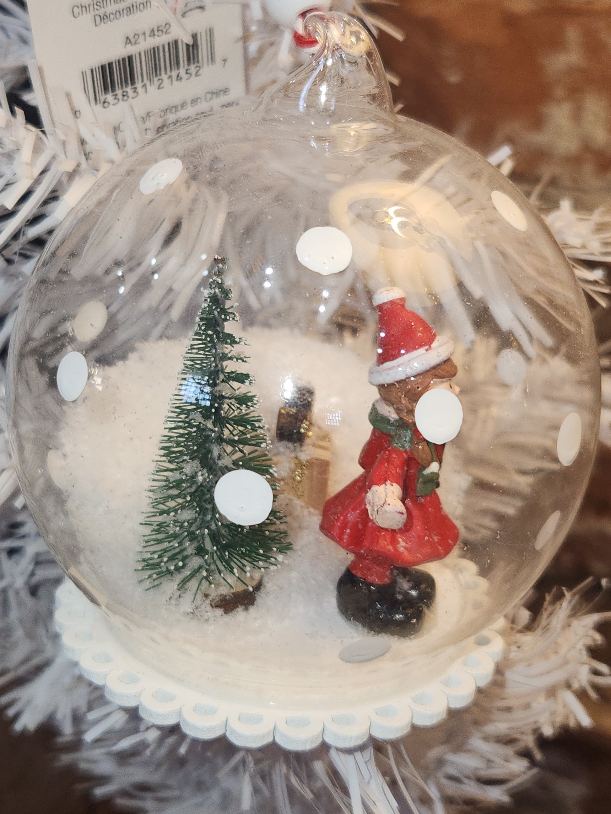 Glass Snowglobe Ornament with Girl Gift Snow Tree st1
