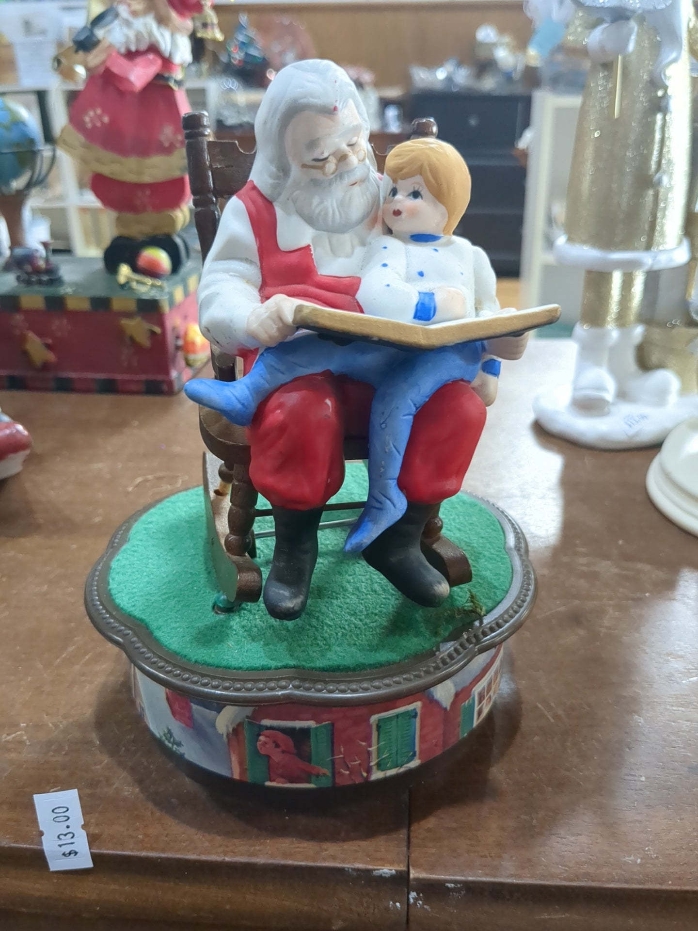 Vintage Jadco Santa and child rocking chair music box.