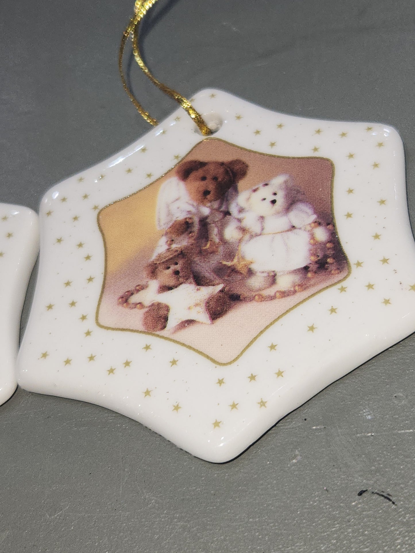 Boyd's Bears STAR shaped Porcelain HOLIDAY Christmas ORNAMENT Set of 2