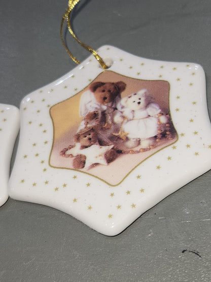 Boyd's Bears STAR shaped Porcelain HOLIDAY Christmas ORNAMENT Set of 2