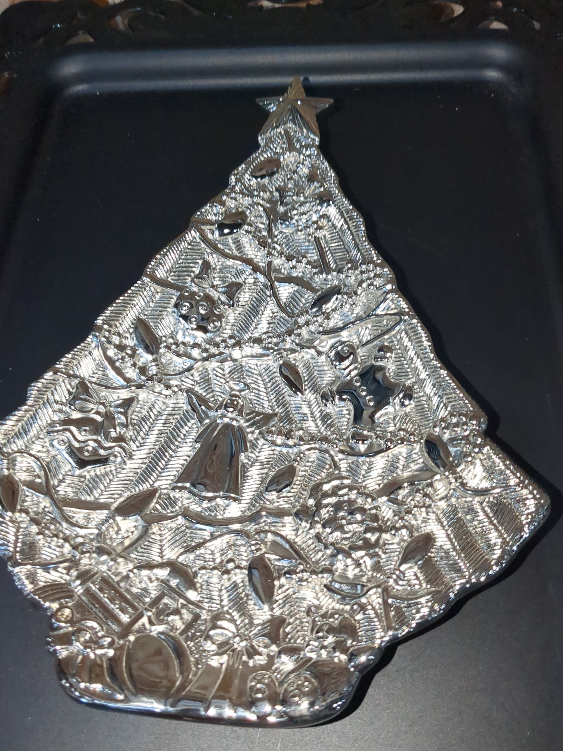 Vintage Gorham Silver Tone Metal Christmas Tree Treat dish