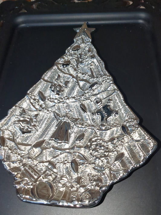 Vintage Gorham Silver Tone Metal Christmas Tree Treat Dish chg7