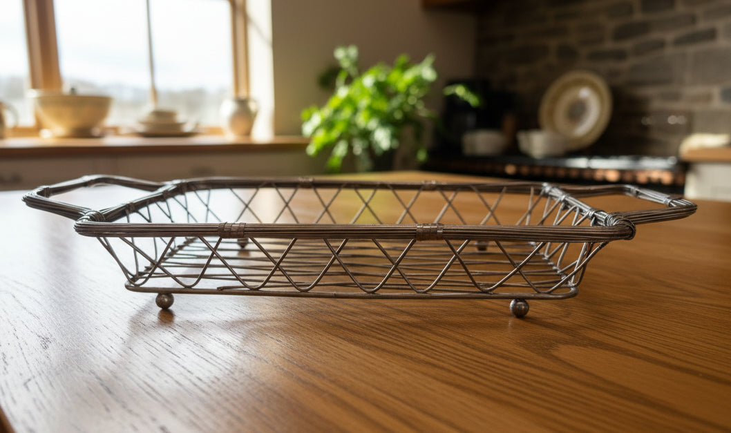 Vintage Woven and Banded Silverplated Wire Rectangle  Basket sp81