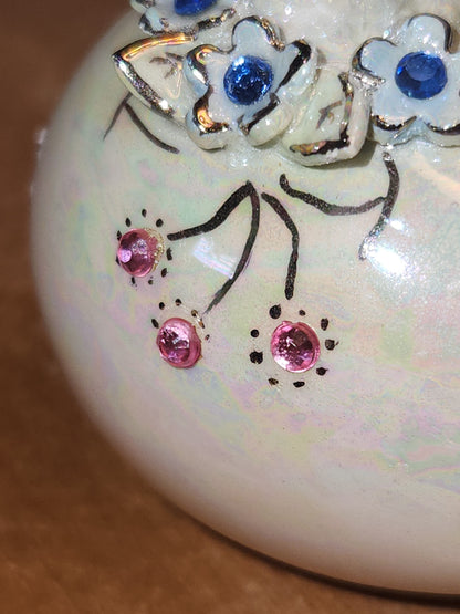 Vintage Porcelain Egg with 3D Lamb Butterfly Flowers and Leaves Gold Accents. Eg9