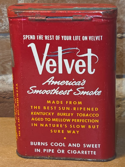 Vintage Tobacco Velvet Pipe & Cigarette 1 3/4 oz Liggett & Myers EMPTY tin713