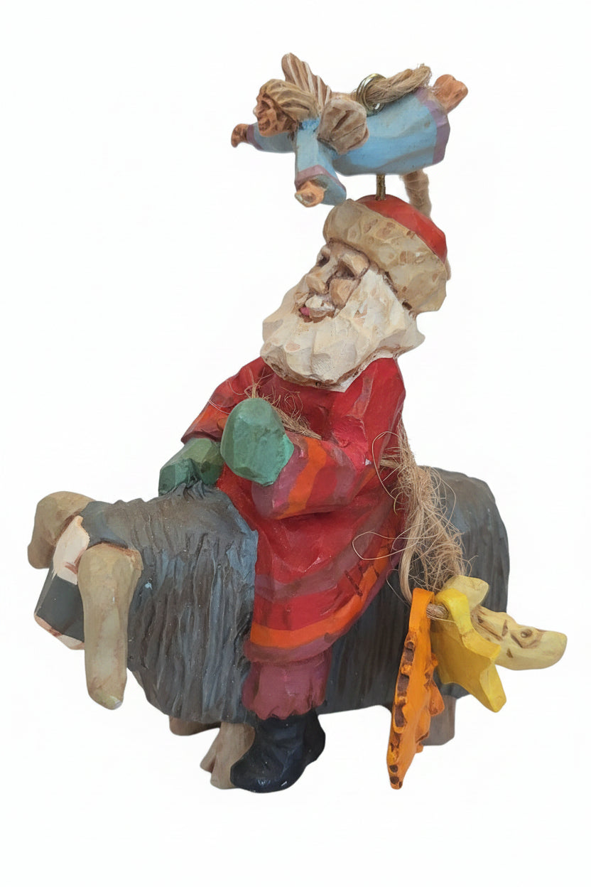 Vintage Hallmark Keepsake Ornaments Folk Art Collection "Learning to Skate" "Guiding Santa" "Fetching the Firewood" Set of 3 from 1995 No Box As Is