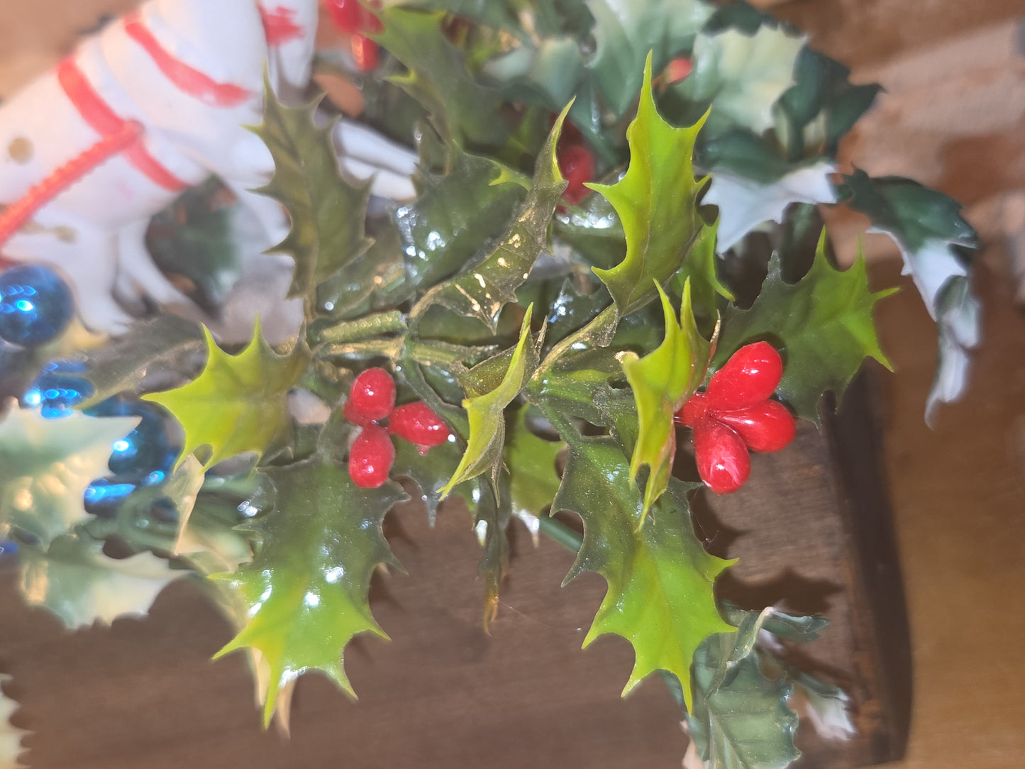 Assemblage With Vintage Blow Mold Santa and Reindeer Flocked Sleigh va98