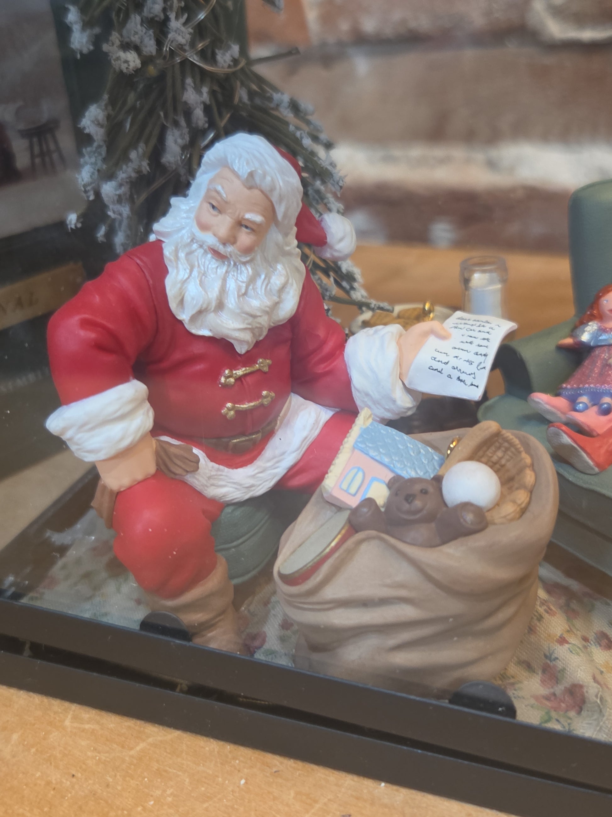 Assemblage in Lantern with Lighted Tree and Hallmark Ornament Set Santa's Big Night 2002 Membership Ornaments Set of 4 as7