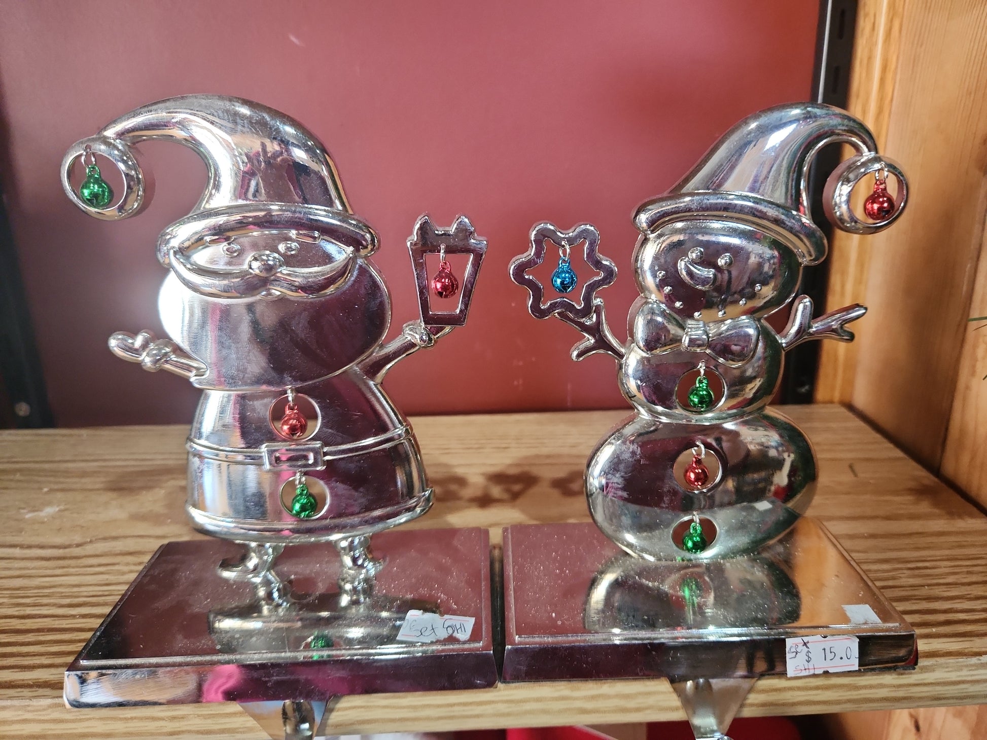 Stocking Holder Set of 2 Santa and Snowman metal sh1