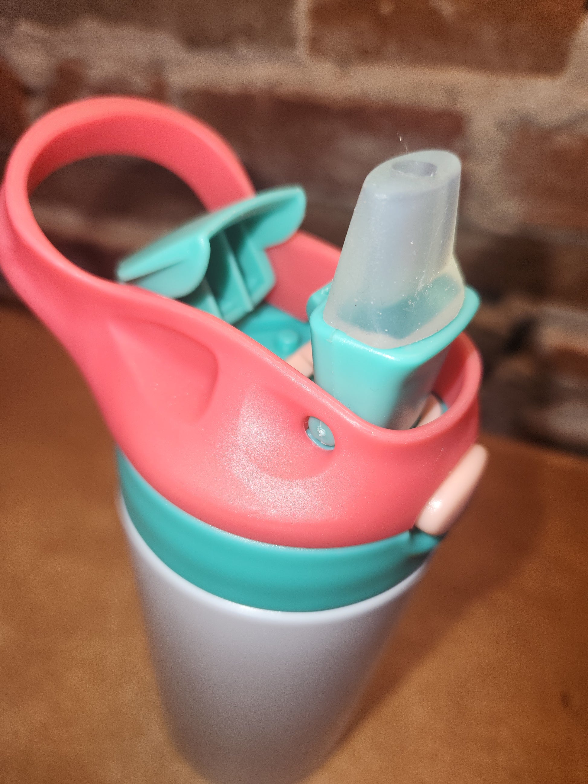 Custom Order Kid's 12 oz Tumbler with Aqua and Hot Pink Flip Top Lid