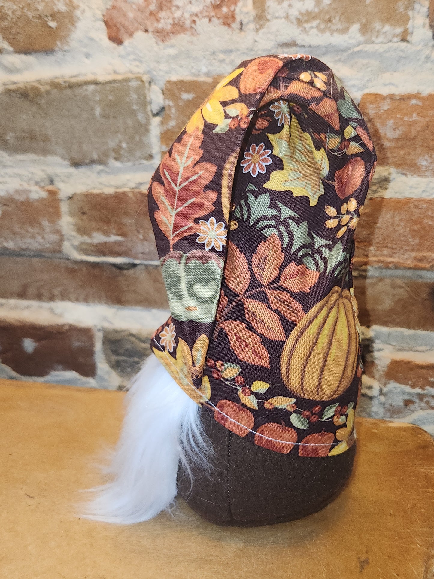 8" Gnome Fall Print on Hat Brown Body gn14