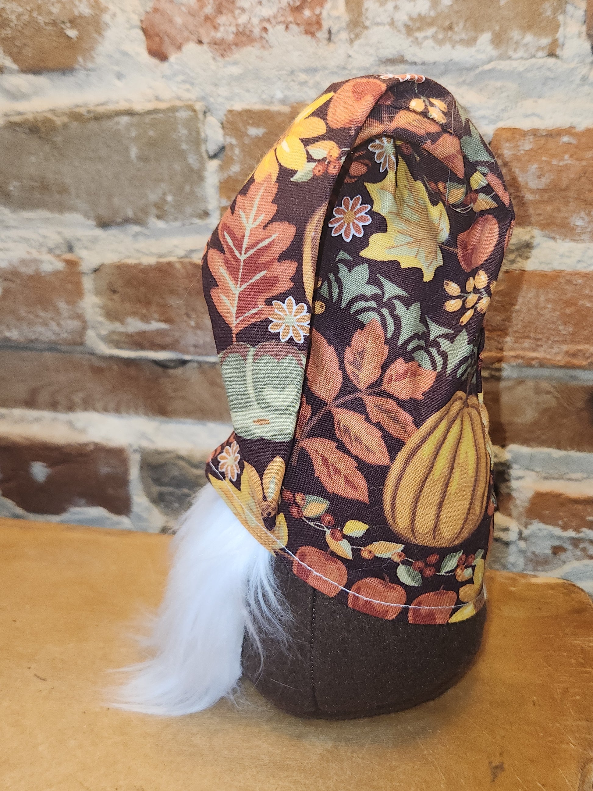 8" Gnome Fall Print on Hat Brown Body gn14