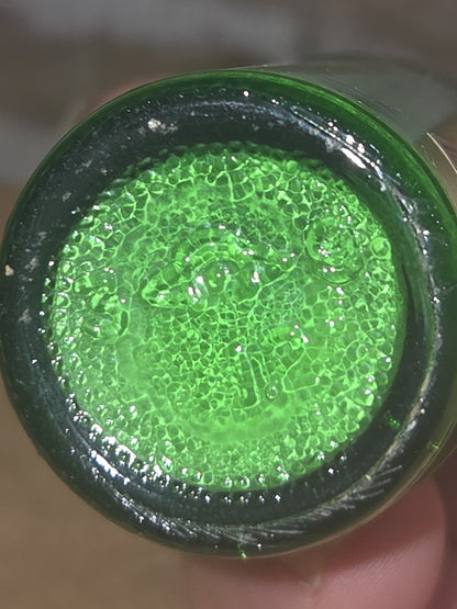 Vintage Glass Medicine Bottle Green Plastic Cap Clayton's Pharmacy Owens-Illinois Glass Co 2 1/2" EMPTY gg6