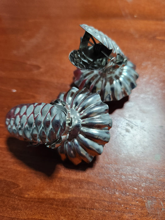 Vintage Silver Metal 2" Pinecone Christmas Tree Clip On Candle Holders Lot of 12 chr980