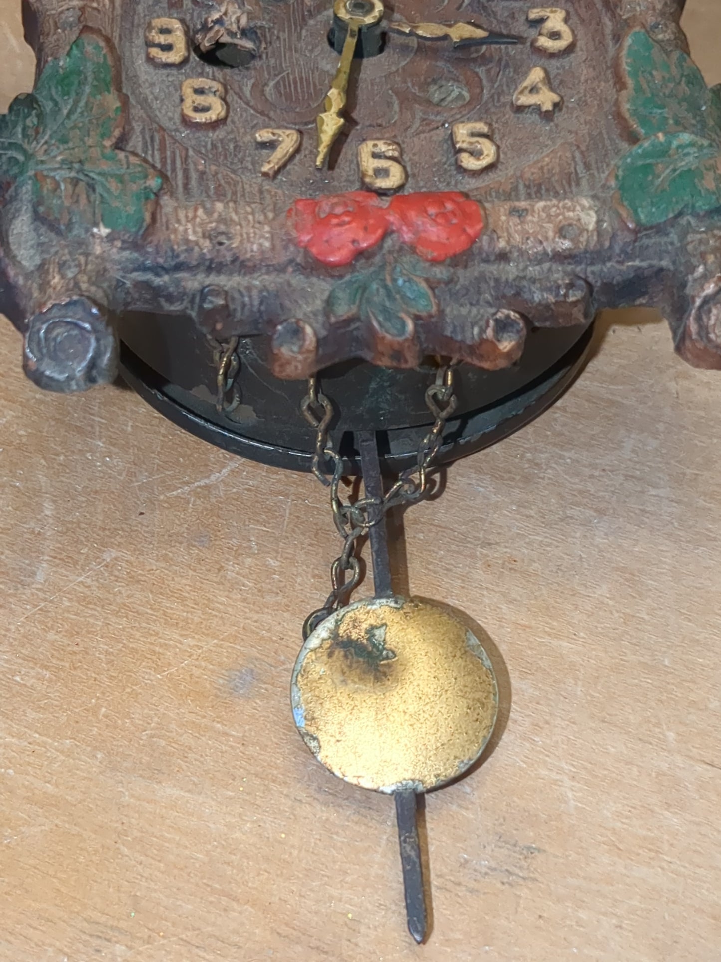 Vintage August C. Keebler Co. Pendulette Clock Red Flowers Blue Birds Nest Small AS IS Not Tested cl4