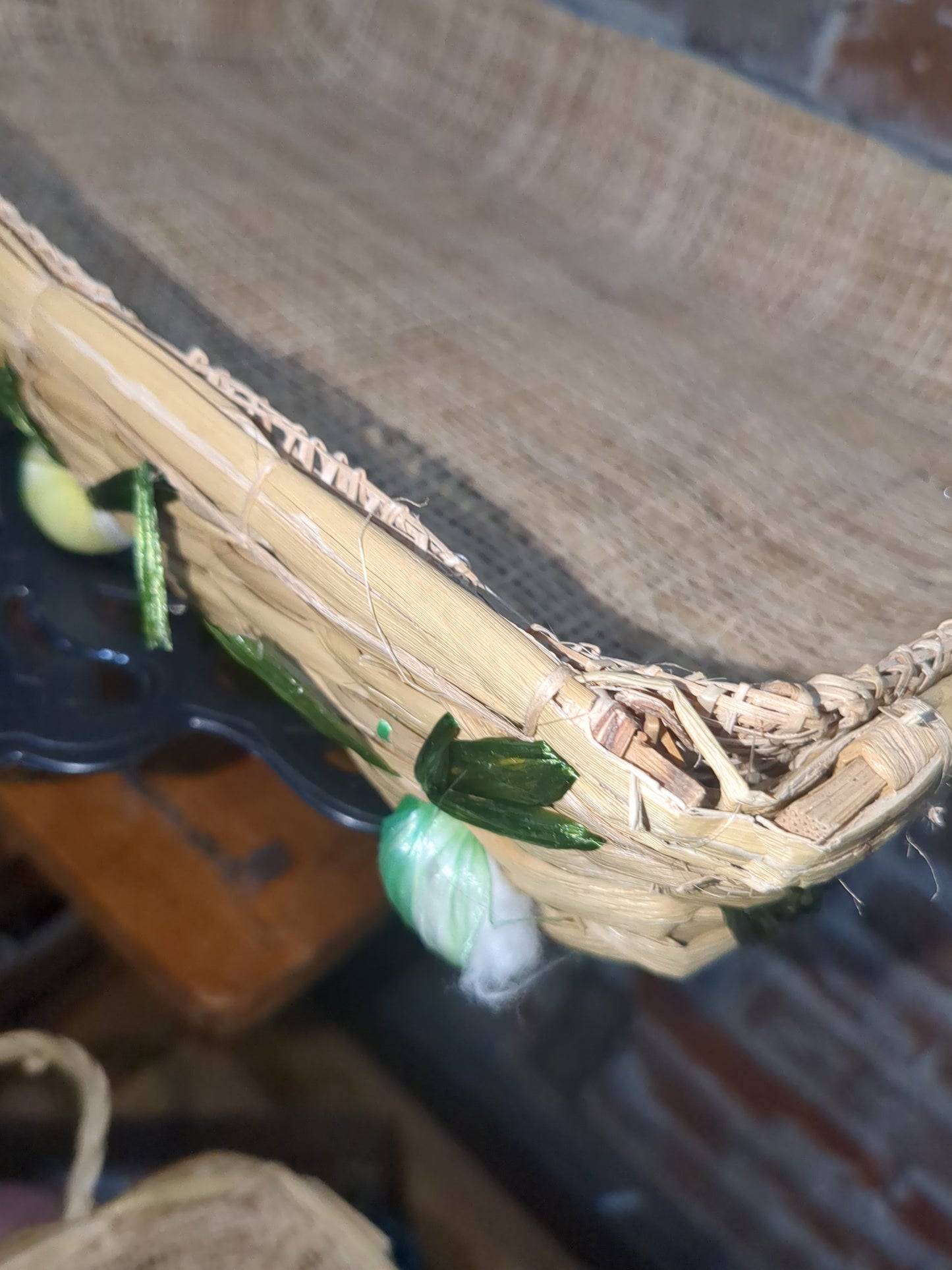 3 Vintage Boho Nesting Raffia Wicker Straw Lined Casserole Baskets, Tray Set 1970s or 1980s