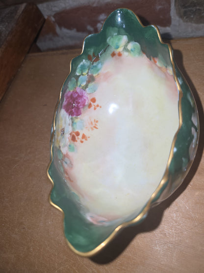 Vintage Porcelain Handpainted Footed Bowl and Footed Creamer sbc1