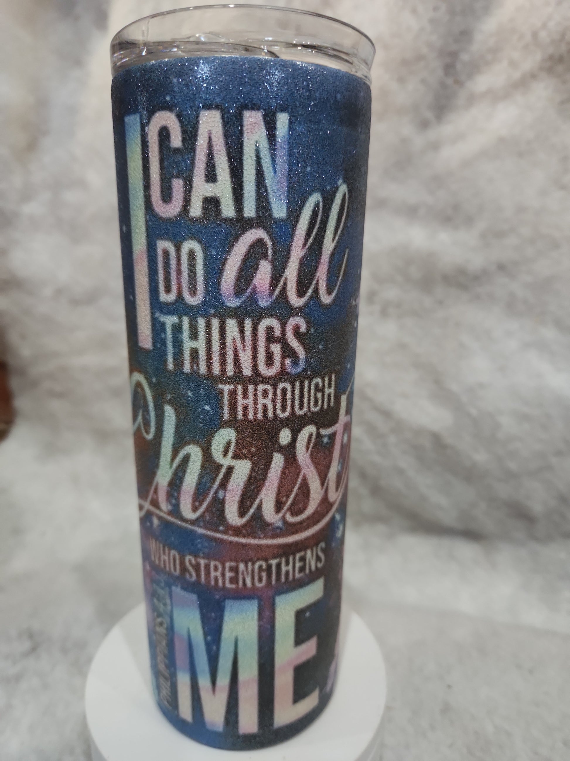 20 Oz Stainless Steel, Insulated, glitter Tumbler. I can do all things through him tg91