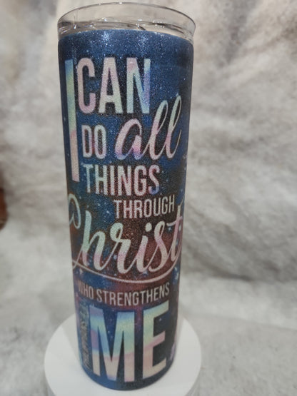 20 Oz Stainless Steel, Insulated, glitter Tumbler. I can do all things through him tg91